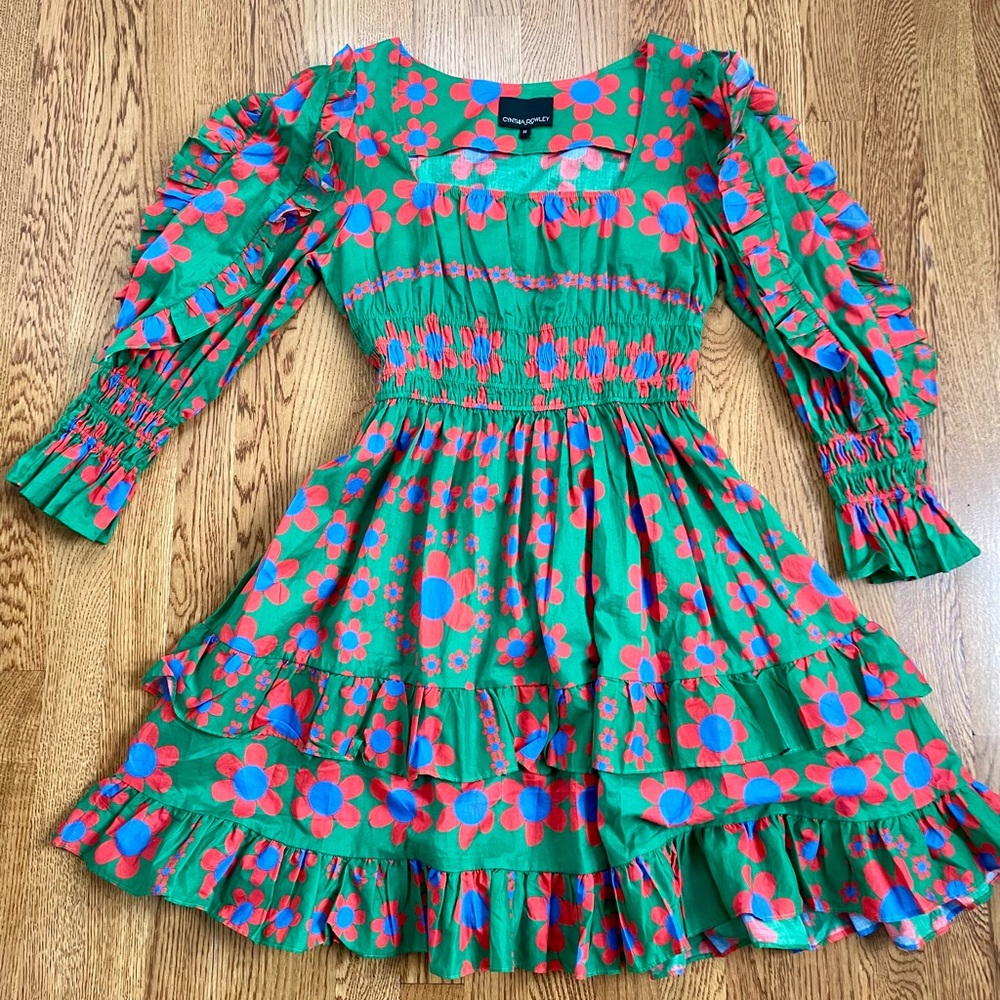 Cynthia Rowley Spencer Smocked Mini Ruffle Dress - Size M